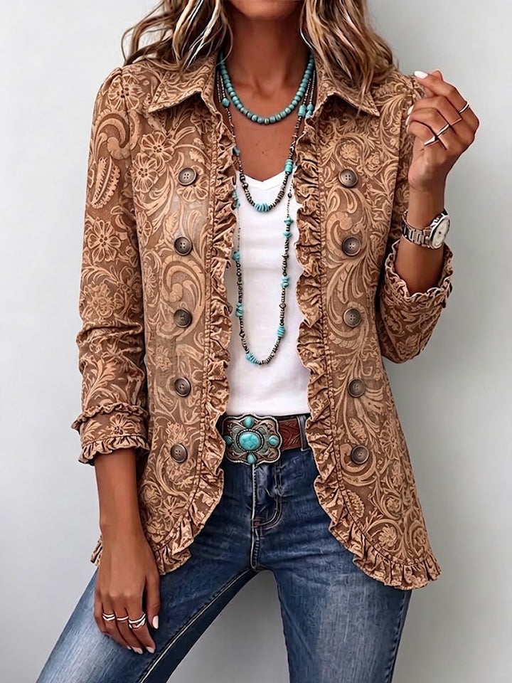 Alina | Vintage Bohemian Floral Print Ruffled Jacket
