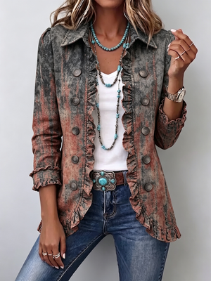 BROOKE | VINTAGE GRADIENT TEXTURED PRINT RUFFLE JACKET