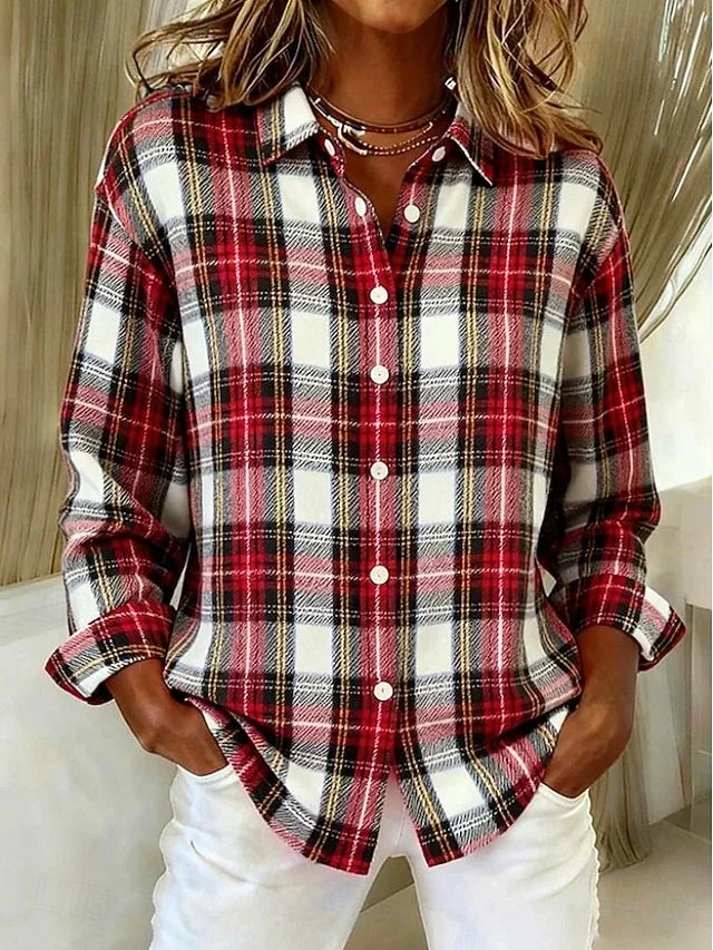 Mackenzie | Vintage Plaid Button Front Blouse