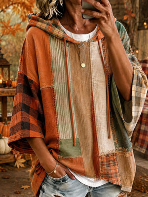NICOLE | AUTUMN-TONED PATCHWORK OVERSIZED HOODIE