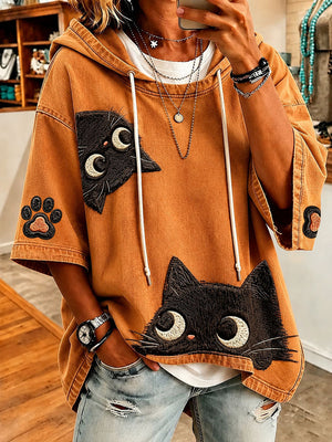 SOPHIA | PLAYFUL CAT-PRINT OVERSIZED HOODIE