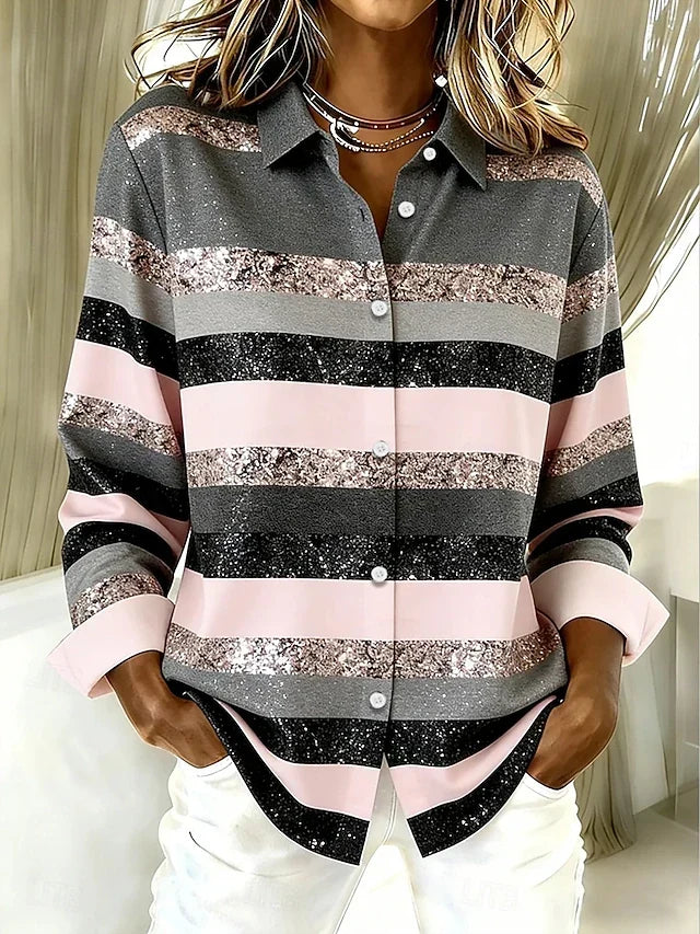 Katherine | Casual Horizontal Stripe Button Blouse